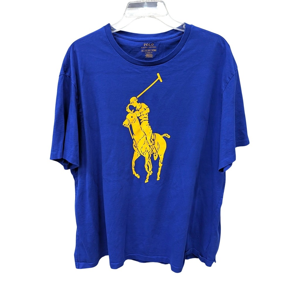 Polo Ralph Lauren Men's Blue Yellow‎ Big Pony Classic Fit Cotton T-Shirt- XXL